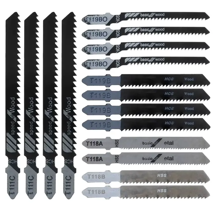 Jeu de 16 lames de scie sauteuse, arbre en T HCS, assortiment de lames de scie sauteuse pour le bois