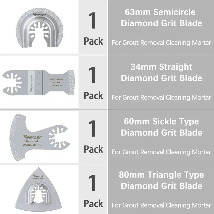Vearter 4 pièces/ensemble brasé sous vide diamant Segment balançoire multi-outils lame oscillante mo