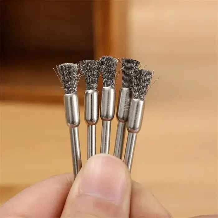 5/10 pièces brosses à crayons en acier inoxydable monté fil roue mandrin ensemble Dremel accessoire 