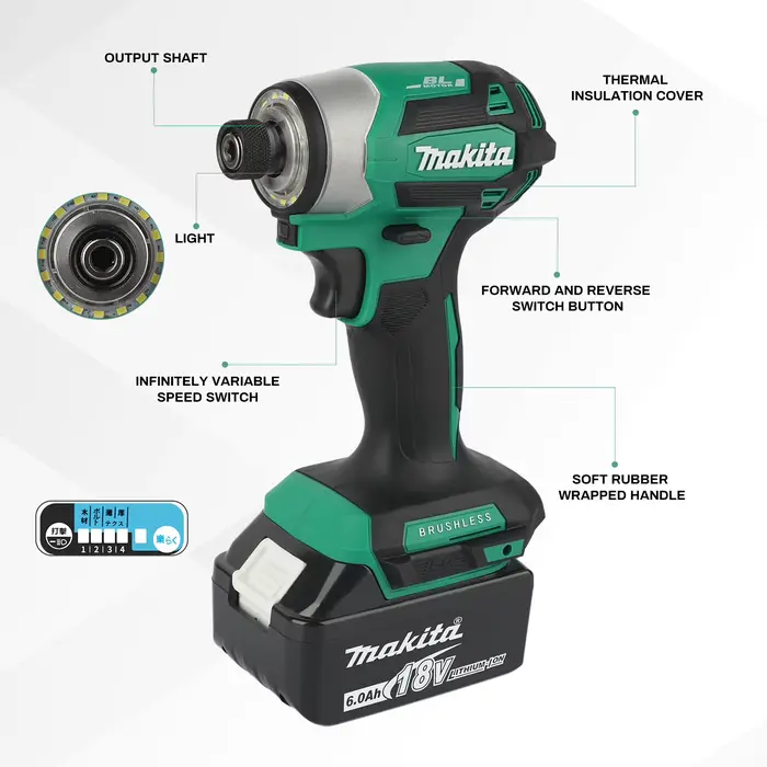 Makita DTD173 Visseuse à chocs sans balais | 180 Nm de couple maximal avec mode T pour le travail du bois, des boulons et des métaux