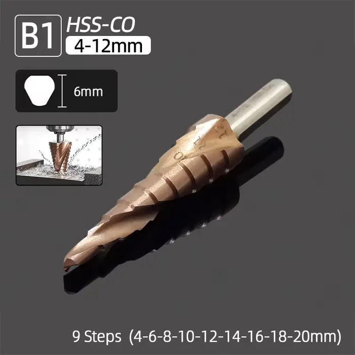 HSS CO M35 asile alt foret étagé, spirale conique, rainure droite, foret étagé conique, acier inoxyd