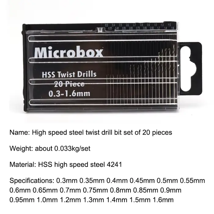 Kit d'outils de micro perçage pour le travail du bois et les circuits imprimés en PVC – Mini perceuse hélicoïdale de 20/25 pièces de 0,3-1,6 mm/0,5-3,0 mm