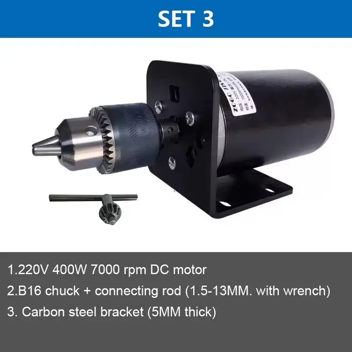 Ensemble de perceuse de table à grande vitesse avec moteur DC 220V 400W 7000RPM, mandrin B12 B16, vi