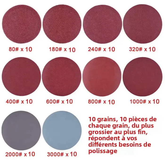 100 pièces 50mm 2 pouces disque de ponceuse disques abrasifs 80-3000 papier grain avec plaque de tampon de polissage