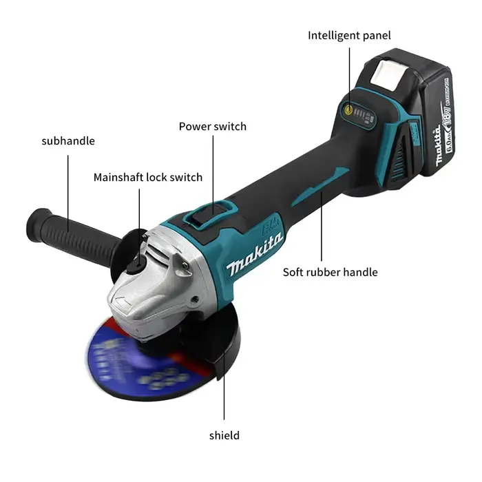 Makita 18V Nouvelle meuleuse sans fil DGA404 avec disque de 125 mm, batterie Li-4-1/2” / 5” 6,0 Ah, pour le meulage du métal et la découpe du bois