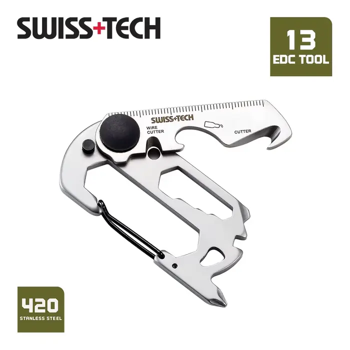 SWISS TECH 13 en 1 Mini outils multifonctionnels portables petit outil EDC de poche Kit multi-outils mousqueton pince randonnée Camping Gadgets