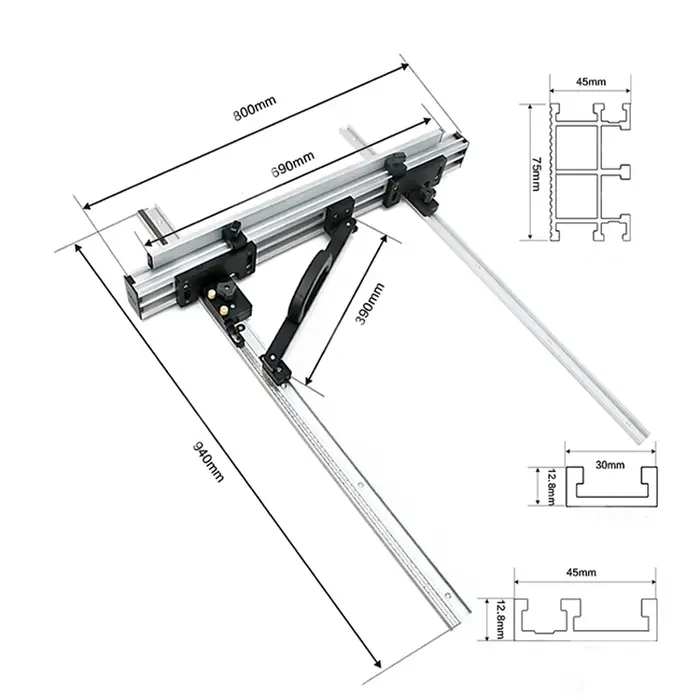 Système de clôture de scie à table, profil de travail de calcul, fente en T market, routeur de clôtu