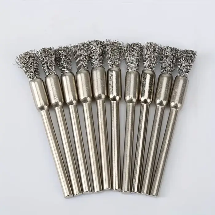 10 brosses métalliques en acier inoxydable avec manche de 3