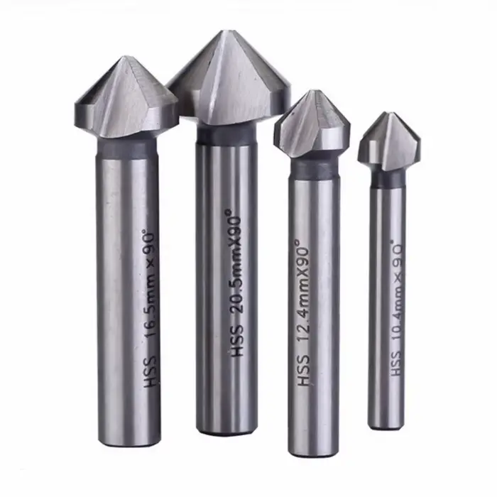 6 pièces/ensemble boîte 6.3-20.5mm chanfreinage fraise 3 cannelures tige ronde 90 degrés HSS fraise ébavurage foret conique