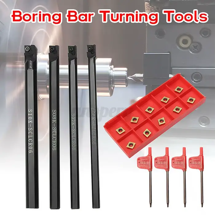 Barre de tournage et d'alésage SCLCR06 de 6/7/8/10 mm et 10 porte-inserts CCMT060204-HM pour barre d