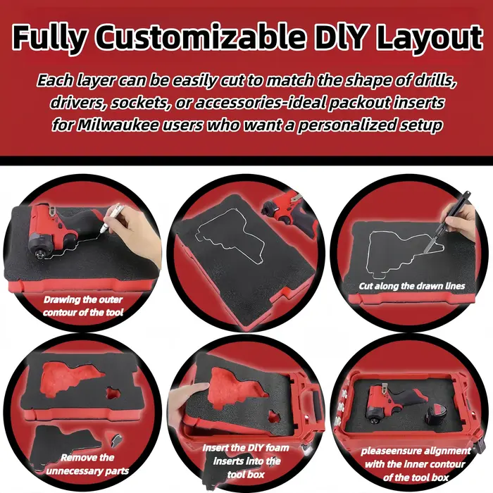 Insert en mousse pour boîte à outils 48-22-8435 compatible avec les boîtes Milwauke Packout