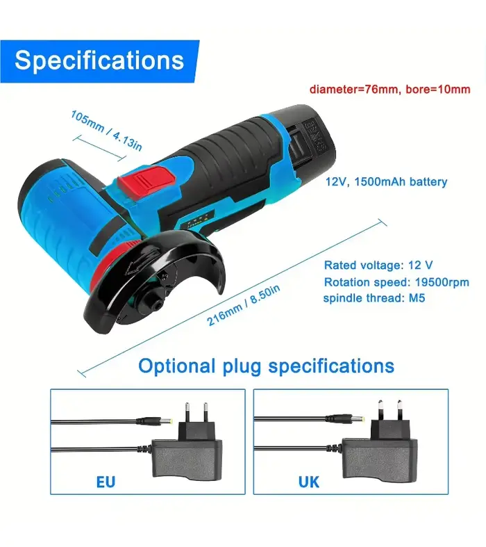 Mini meuleuse d'angle 12V, 19500 tr/min, Rechargeable, pour la maison, polisseuse, meuleuse électrique, outils électriques