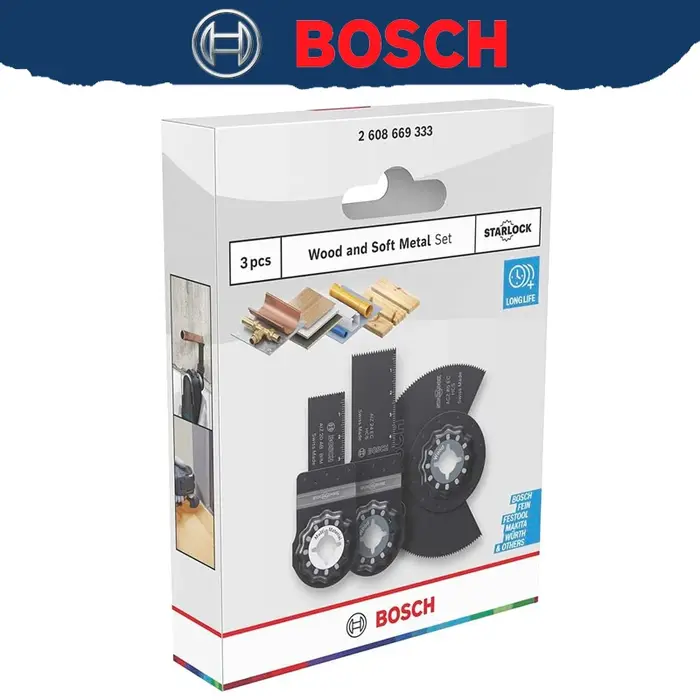 BOSCH 2608669333 Ensemble de lames de scie Starlock pour bois et métaux doux, 3 pièces, accessoire professionnel robuste et durable, outil multifonction