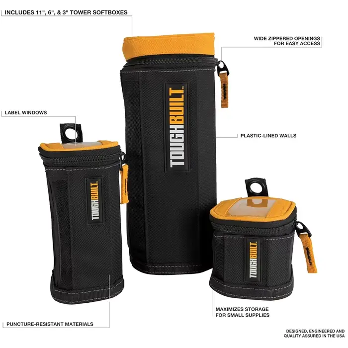 TOUGHBUILT TB-192-B Tour Softboxes 3 Pack Accessoires pour outils à vis Sac de rangement haute dureté résistant