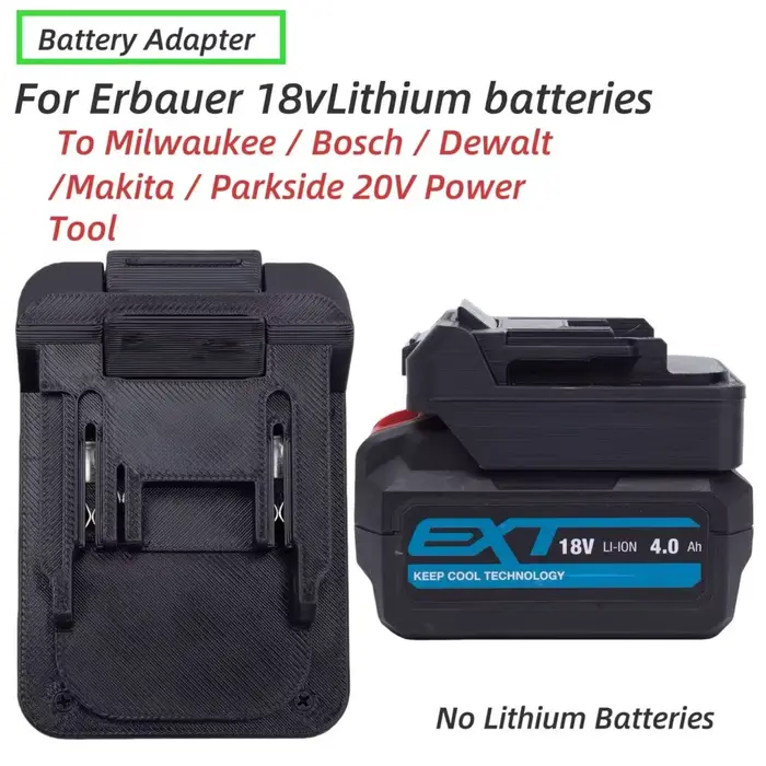 Adaptateur convertisseur pour batterie Erbauer 18V vers Milwaukee / Bosch / Dewalt /Makita / Parkside 20V Drill