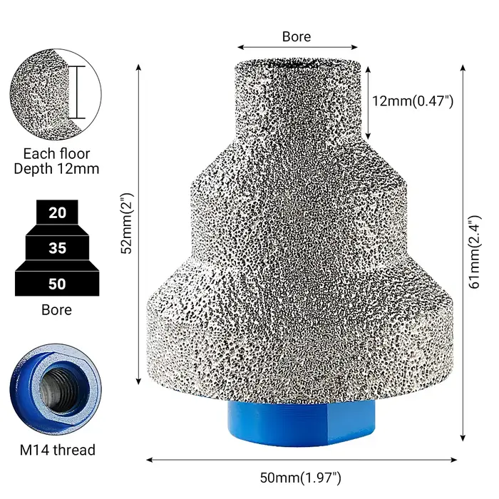 Foret diamanté brasé LOZLIN M14 5/8-11 pour carrelage en porcelaine, céramique, granit, marbre, pier