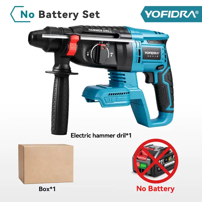Marteau perforateur électrique sans fil YOFIDRA 26 mm, multifonctionnel, rechargeable, compatible av