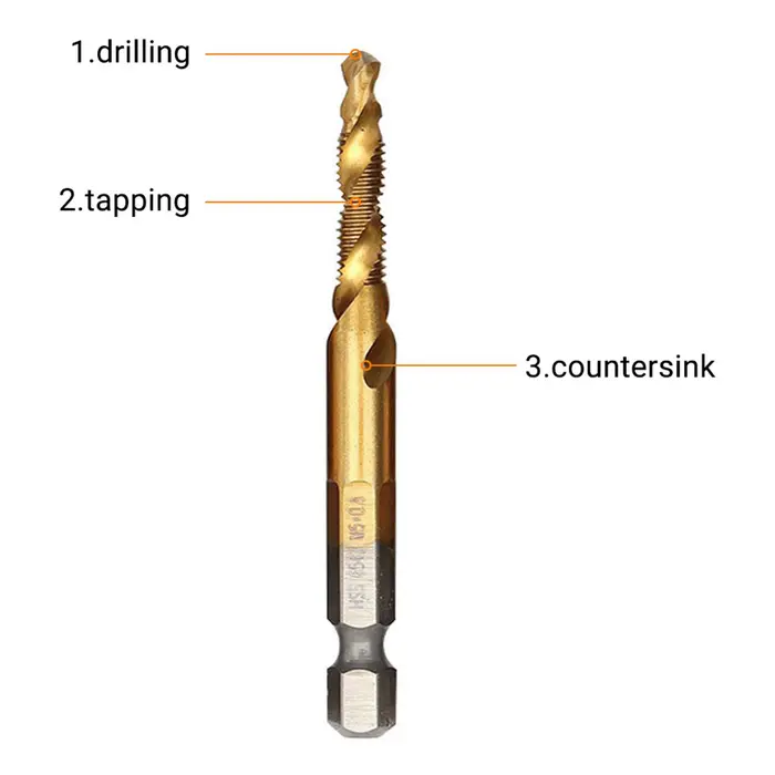 M3-M10 Titane Revêtu HSS Foret et Tarauds 1/4 "Hex Tige Taraudage Outil Filetage