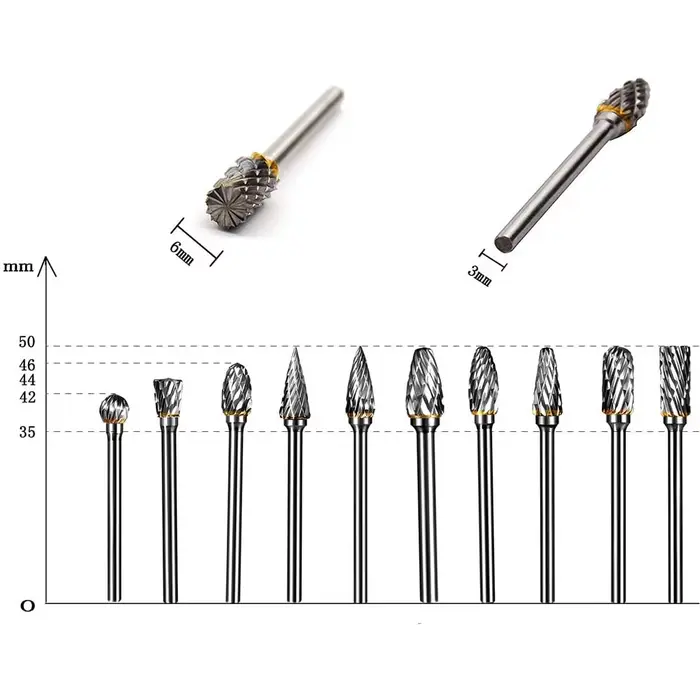 10 pièces 3mm tige en acier au tungstène fraise diamant coupe rotatif Dremel outils électrique meulage outil