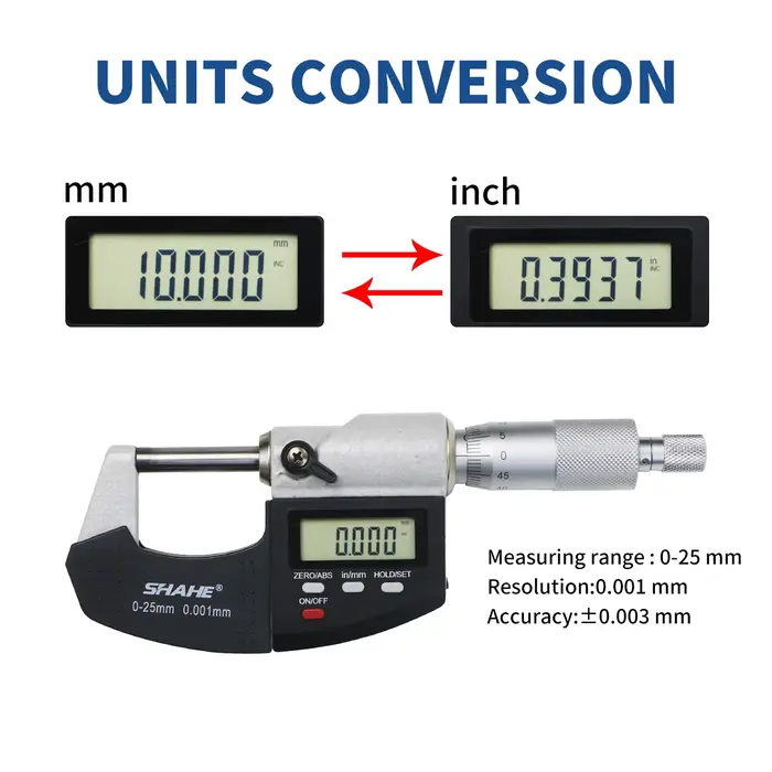 Micromètre numérique SHAHE 0.001mm 0-25mm micromètre extérieur électronique avec ligne d'échelle mic