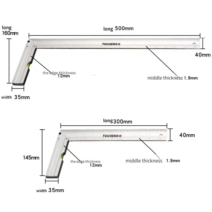 Règle d'angle pour le travail du bois, carré à 90 degrés, 300mm 500mm, carré multifonctionnel en alliage d'aluminium pour la décoration et le renfort, 1 pièce