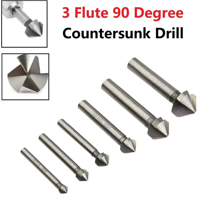 Foret à fraise à 3 cannelures, outils de chanfreinage à 90 degrés, coupe-chanfreinage, perçage de tr