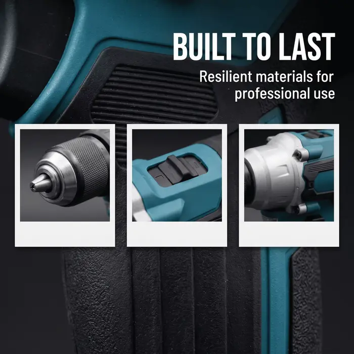 Perceuse sans fil compacte HAOLTON 3/8 pouce 1700 tr/min, perceuse à percussion, moteur sans balais, alimentation électrique au lithium, compatible avec batterie Makita 18V.