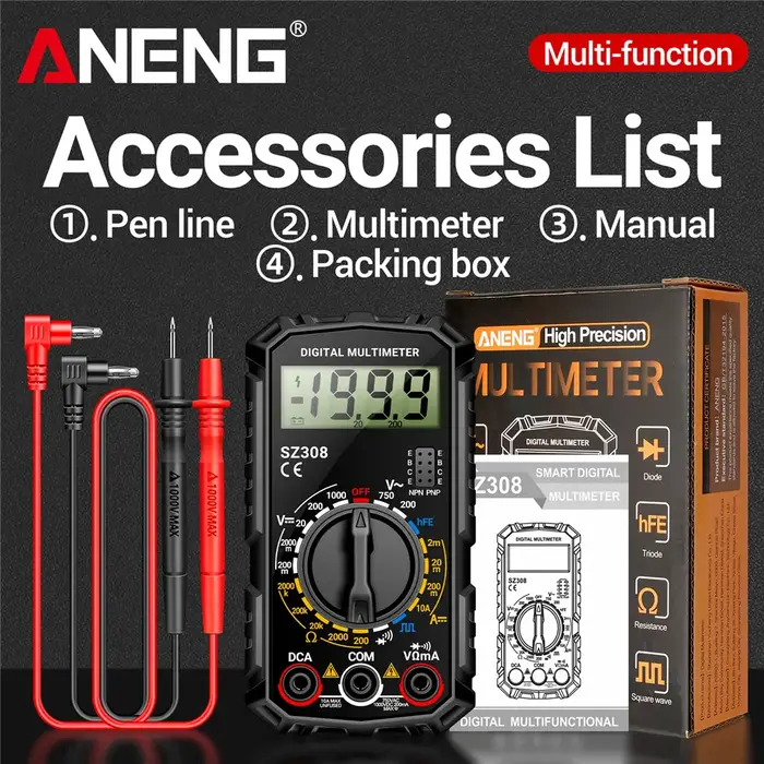 Multimètre numérique ANENG SZ308 1999 points de mesure AC/DC haute précision multifonctionnel pour tension