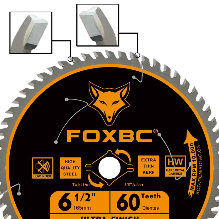 FOXBC 165mm Lames de scie circulaire 60 dents finition ultra fine coupe du bois 1 pièces