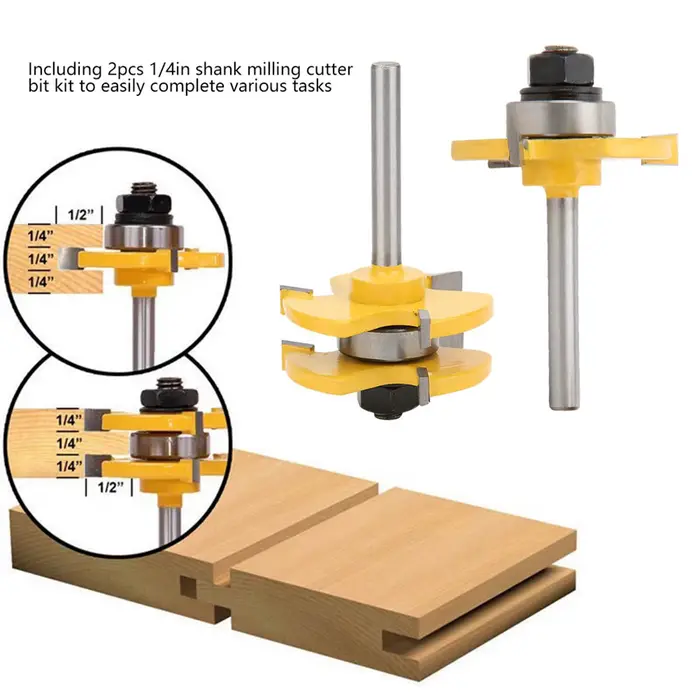 Mèche de routeur en forme de T 3 dents 1/4 tige outil de travail du bois pour panneaux de particules
