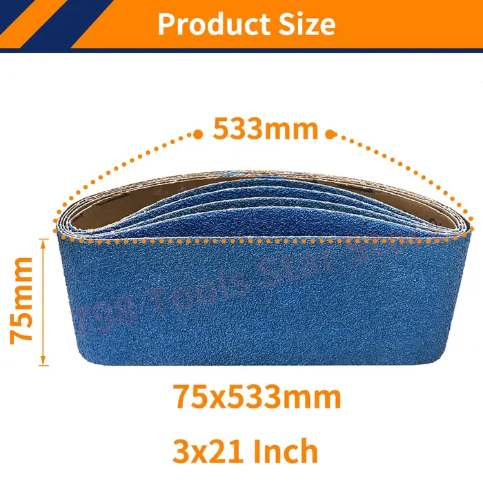 5 pièces de papier abrasif pour ponceuse à bande 533 * 75 mm