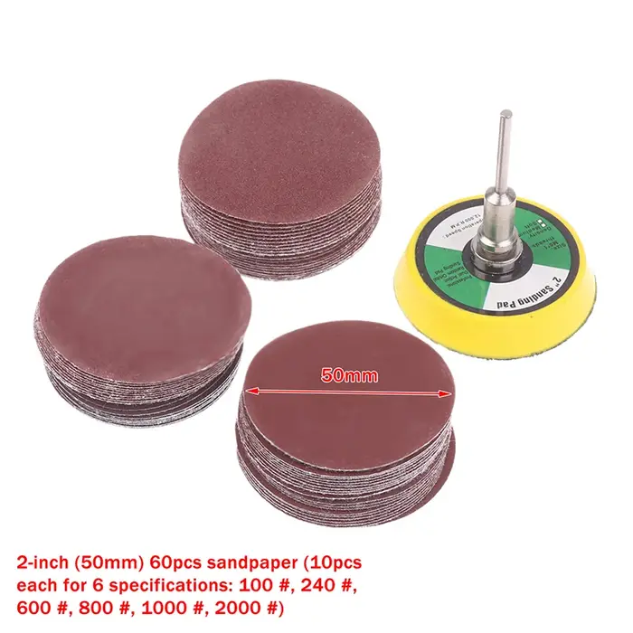 60/100 pièces ensemble avec plaque de support comprend 100-2000 papiers de verre grain 1/2 pouces disques de ponçage Kit de tampons pour perceuse meuleuse outils rotatifs