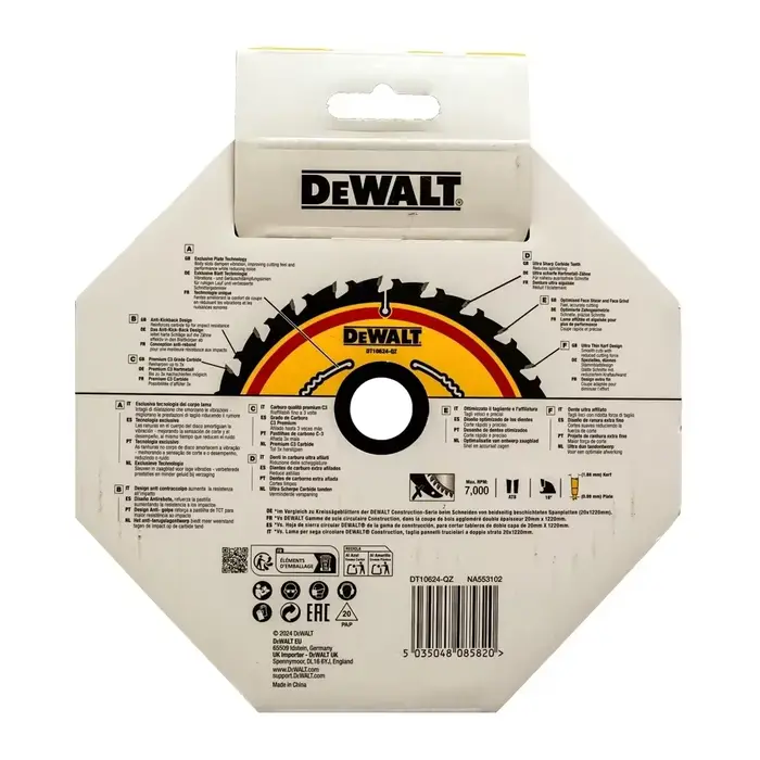 DEWALT DT10624-A9 lame de scie à bois 24T Construction