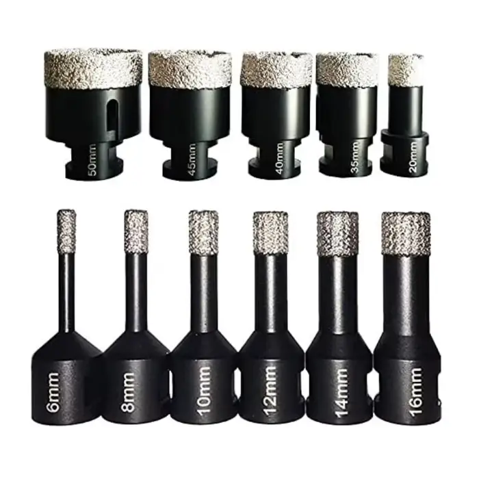 Forets à sec de 6 à 86mm, scie cloche brasée sous vide avec perçage de filetage pour carreaux de por