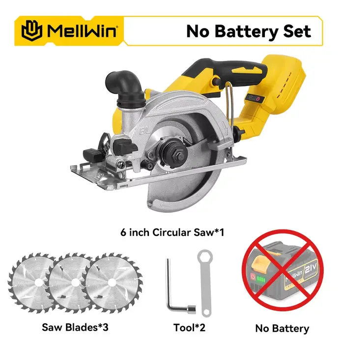 MELLWIN scie circulaire électrique sans brosse de 6 pouces 150MM scie circulaire portative sans fil
