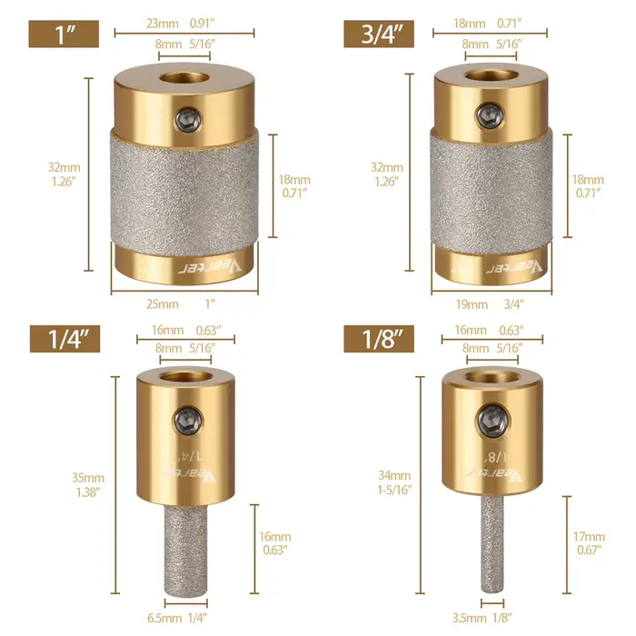 Lot de 4 embouts de meulage diamantés pour vitraux