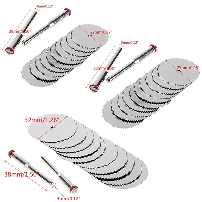 Disque de lame de scie à bois 10 pièces/ensemble + 2 tiges outil de coupe rotatif Dremel 22mm/25mm/32mm