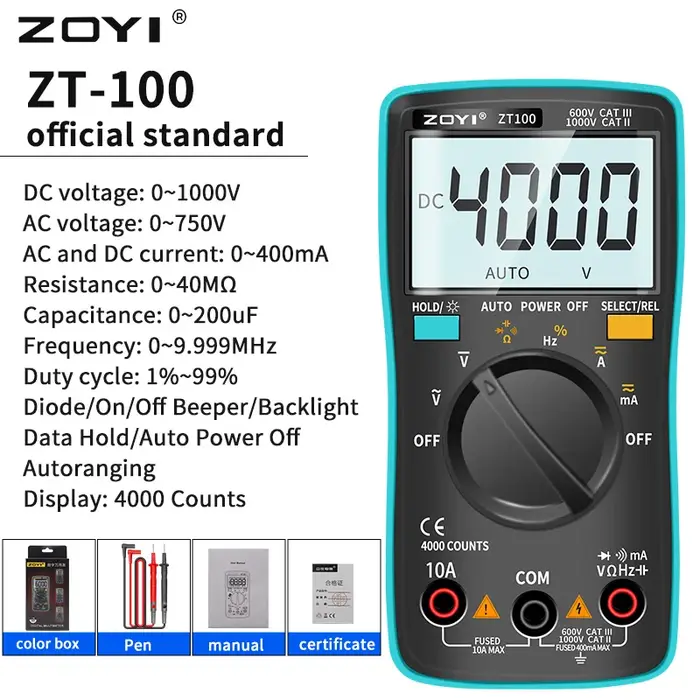 ZOYI multimètre numérique ampèremètre voltmètre résistance fréquence rétro-éclairage mètre tension Diode