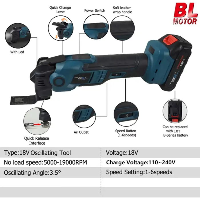Outil multifonction oscillant anti-vibration sans balais et sans fil