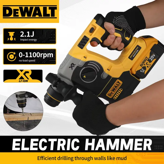 DEWALT DCH273 Marteau rotatif sans balais, batterie 20 V 6,0 Ah, énergie d'impact 2.1J, 360 ° Poigné