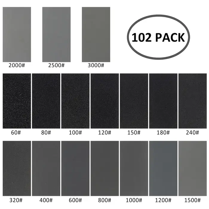 Assortiment de feuilles de papier abrasif sec et humide