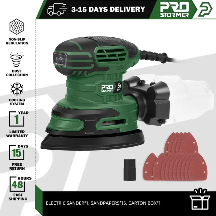 PROSTORMER – ponceuse de détail électrique orbitale aléatoire 230V, 240W, forte collecte de poussièr
