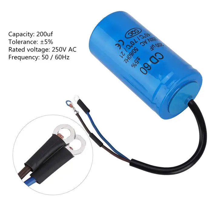 Condensateur CD60 condensateur de fonctionnement CD60 avec fil 250V AC 200uF 50/60Hz pour compresseu