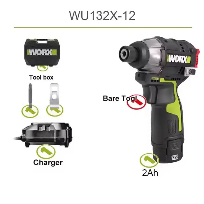 Worx WU132X WU132 tournevis à percussion sans fil 320W 160Nm 12V moteur sans brosse avec couple réglable outil électrique à batterie universel