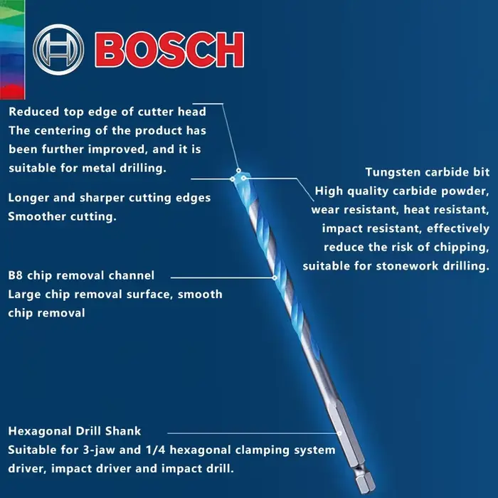 Forets hexagonaux Bosch 4/5/6/6/8mm 5 pièces pour carrelage