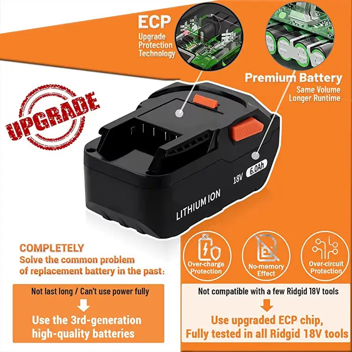 Batterie Lithium-Ion 18V 6,0 ah pour AEG, pour outil électrique sans fil, série RIDGID R840087 R840085 L1815R L1850R L1830R R840083