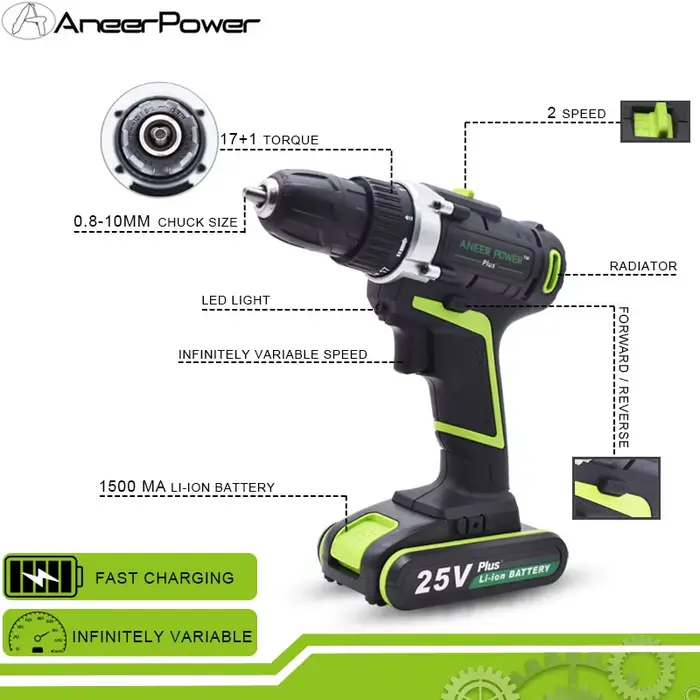 Perceuse électrique manuelle 12V 21V 25V Plus
