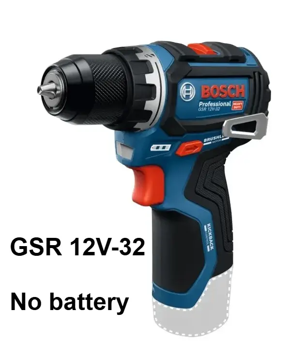 Perceuse sans fil Bosch Professional GSR 12V-32, moteur sans balais, couple élevé de 32 Nm, double vitesse, poignée en forme de T, outil électrique multifonctionnel