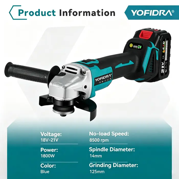 YOFIDRA 125mm meuleuse d'angle sans brosse 4 vitesses rectifieuse sans fil coupe outil électrique pour le travail du bois pour Makita 21V batterie broche