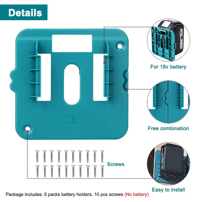 Paquet de 5 support de stockage de batterie pour Makita 14.4V 18V Li-ion